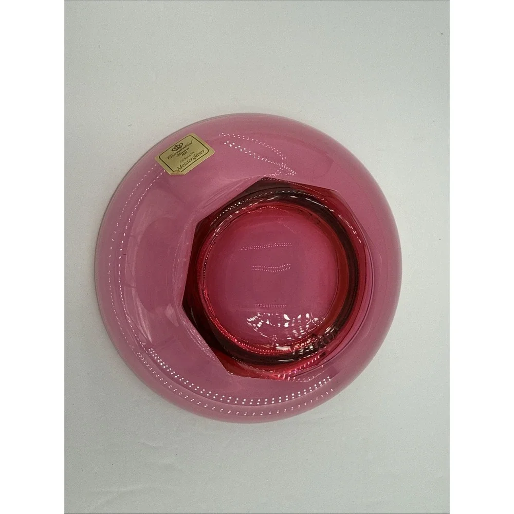 VTG Theresienthal Germany Cranberry‎ Crystal Footed Bowl Gold Gilt